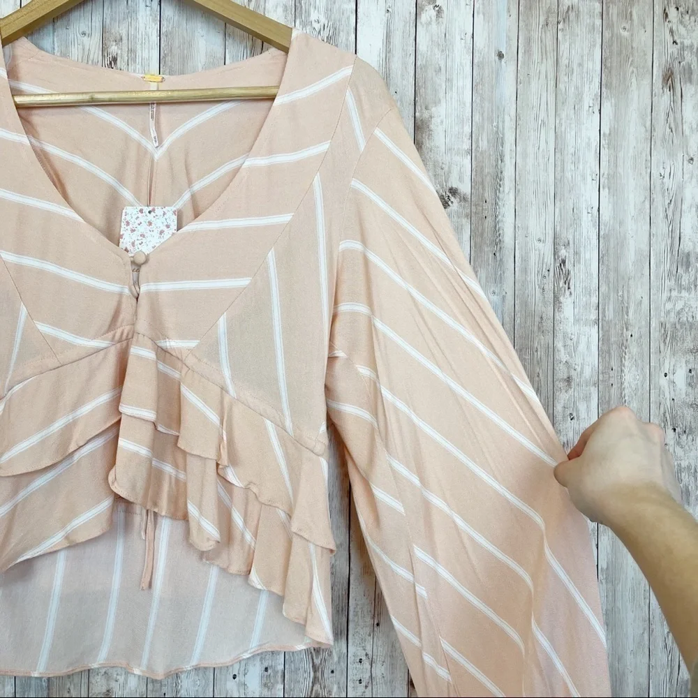Free People Samifran Ruffled Long Sleeve “Petal Combo” Top Size XS Women